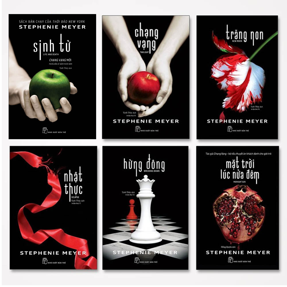 Trọn bộ 6 cuốn Chạng vạng, Trăng non, Nhật thực, Hừng đông, Sinh tử, mặt trời (Stephenie Meyer)